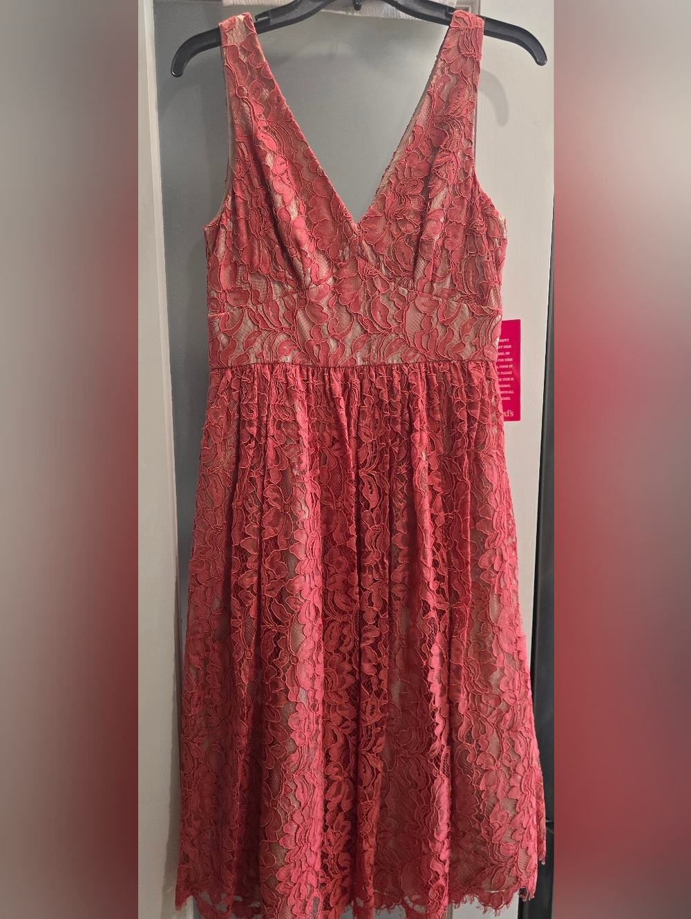 Eliza J. Coral Lace Midi Fit & Flare Cocktail Dress, V-Neck, Lined, NWT, Sz. 4